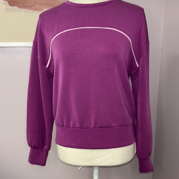 Sincerely Jules Small women’s long sleeve sweatshirt. Fuchsia w/ pink stripe - Picture 7 of 7